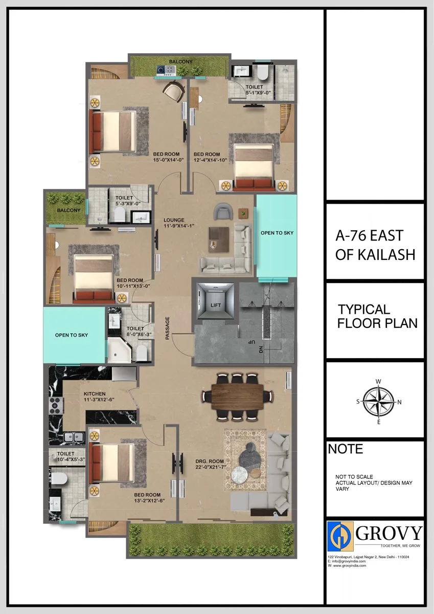 A-76, East of Kailash Typical Floor Plan