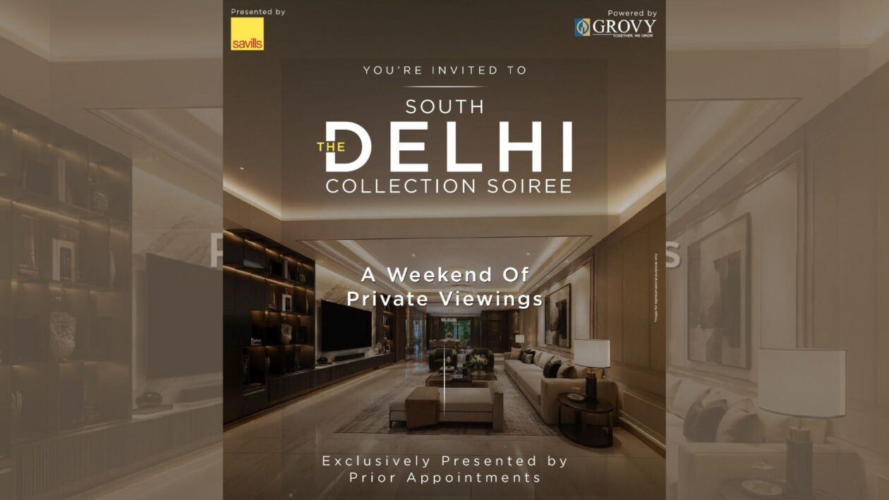 The Delhi Collection Soirée invitation for an exclusive luxury home showcase hosted by Grovy India and Savills India in South Delhi